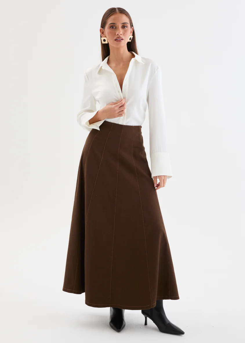 Jossina Denim Midi Skirt - Chocolate - Image 4