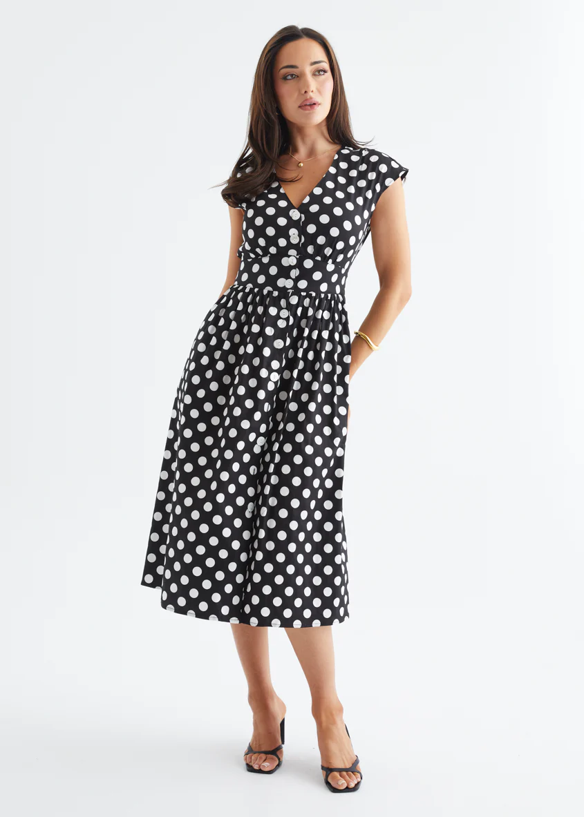 Jovianne Midi Dress - Black Polka - Image 3