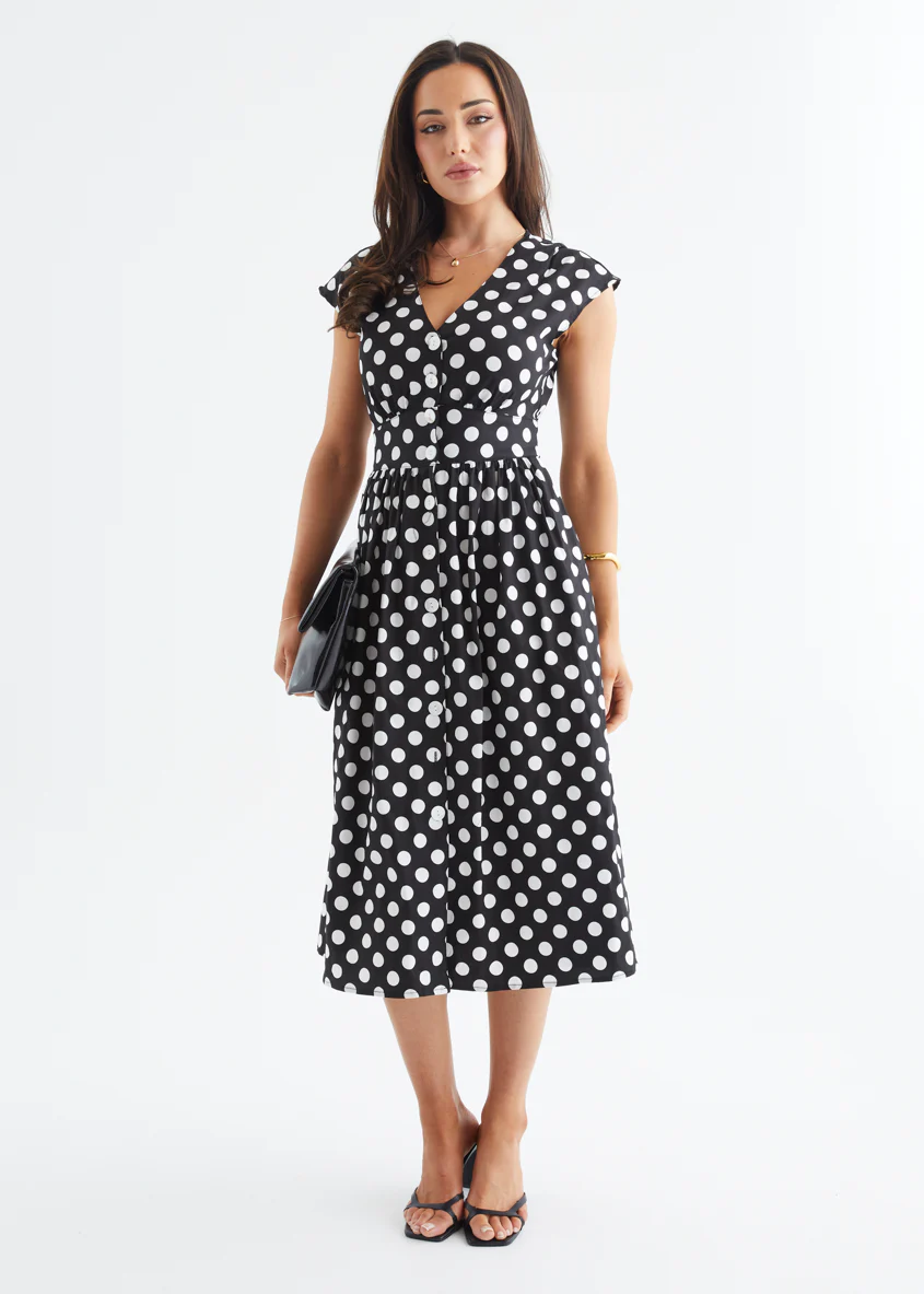 Jovianne Midi Dress - Black Polka - Image 5