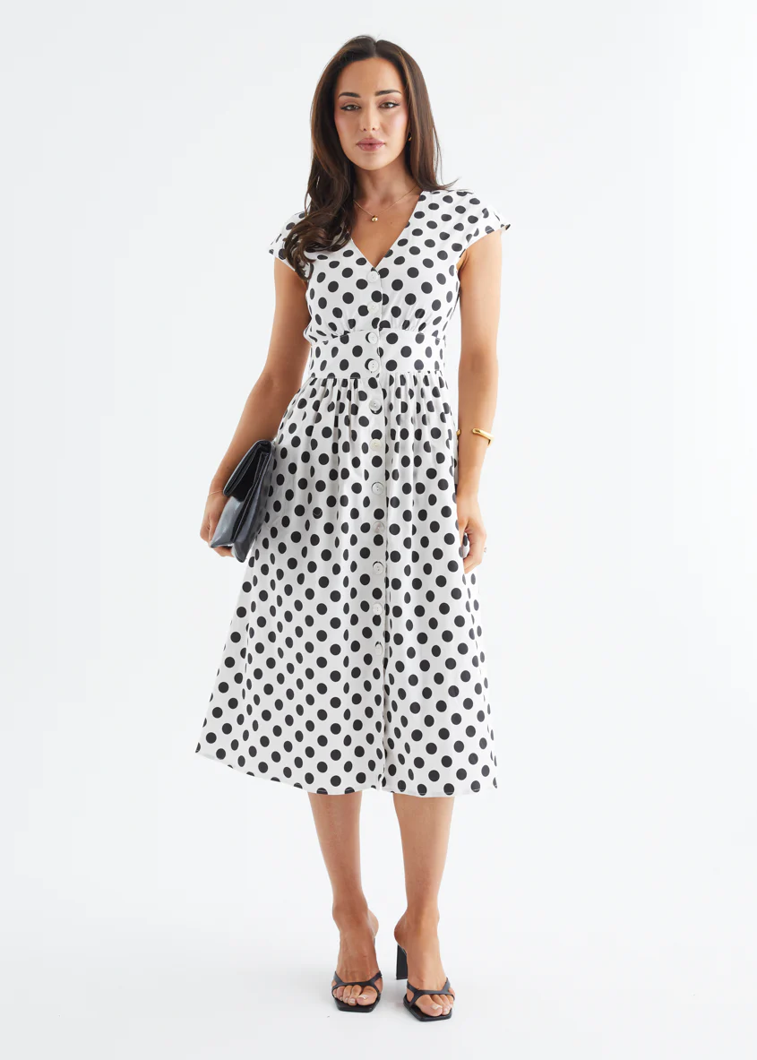 Jovianne Midi Dress - White Polka - Image 5