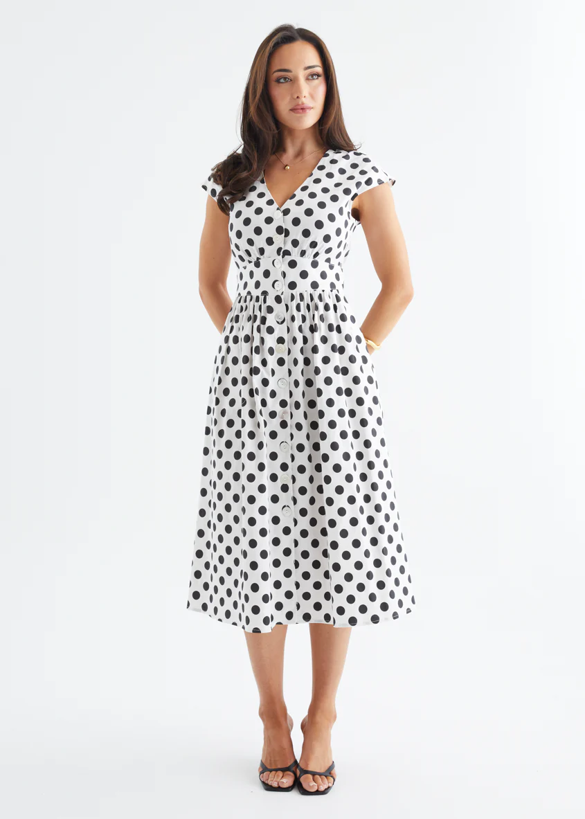 Jovianne Midi Dress - White Polka - Image 6
