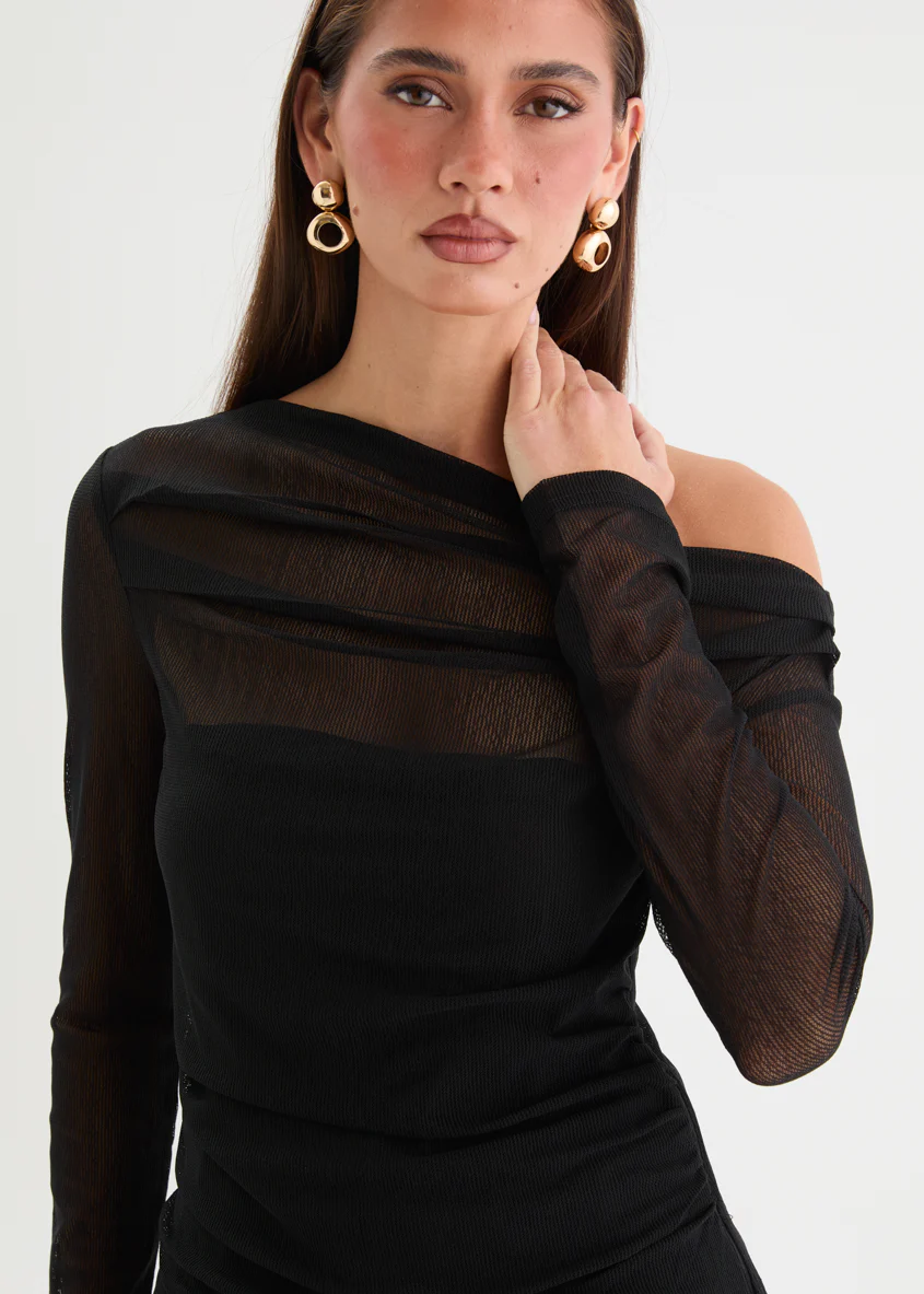Kaliah Drop Shoulder Mesh Top - Black - Image 10