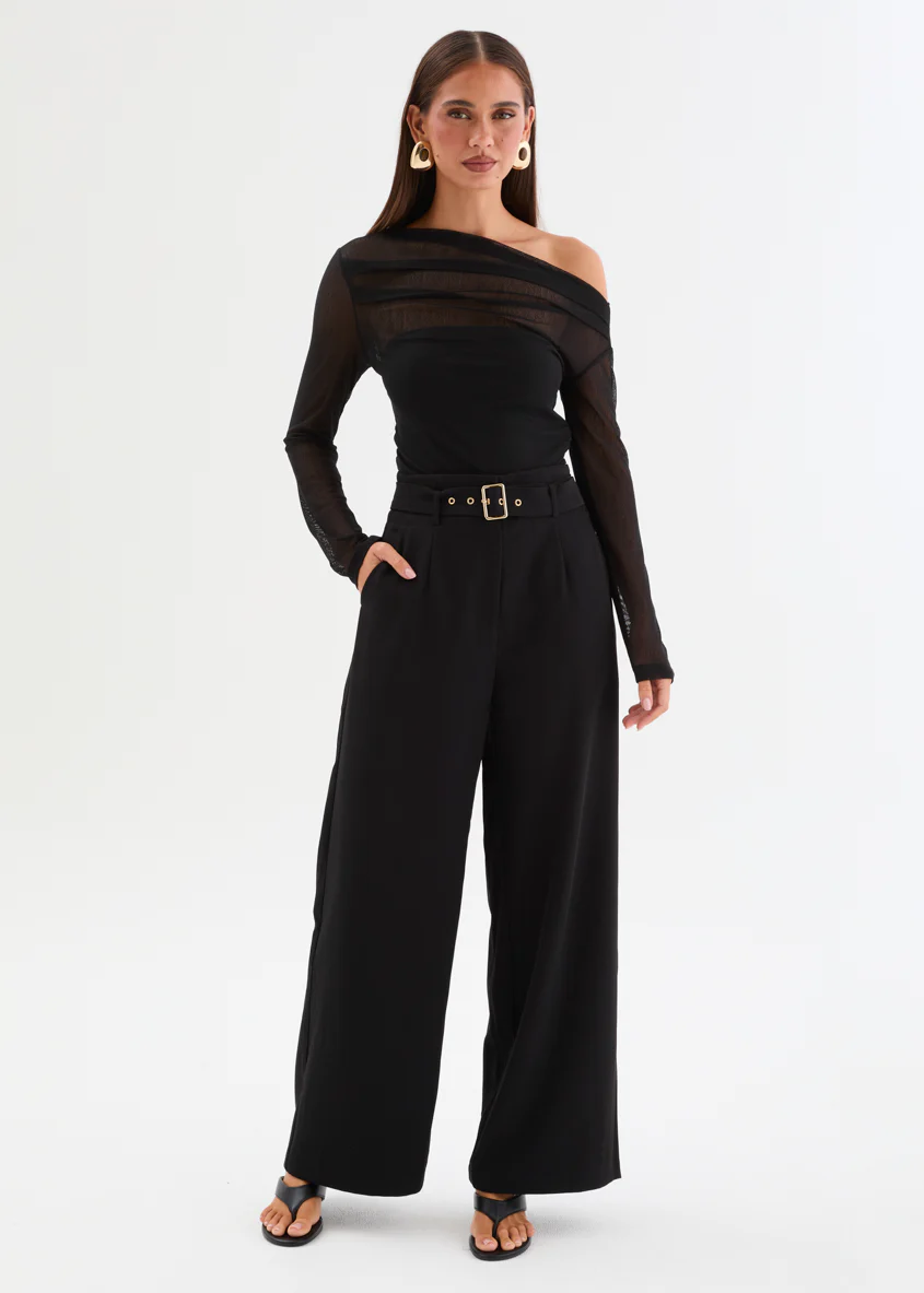 Kaliah Drop Shoulder Mesh Top - Black - Image 11