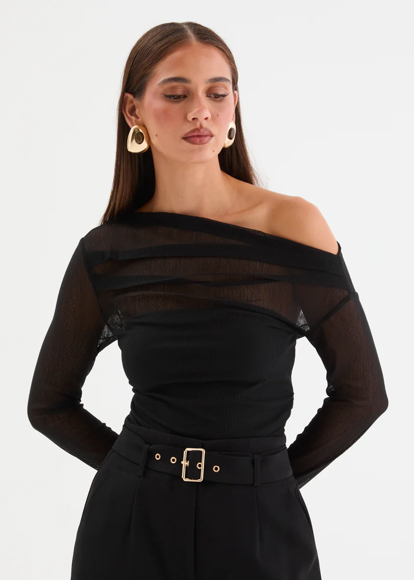 Kaliah Drop Shoulder Mesh Top - Black - Image 12