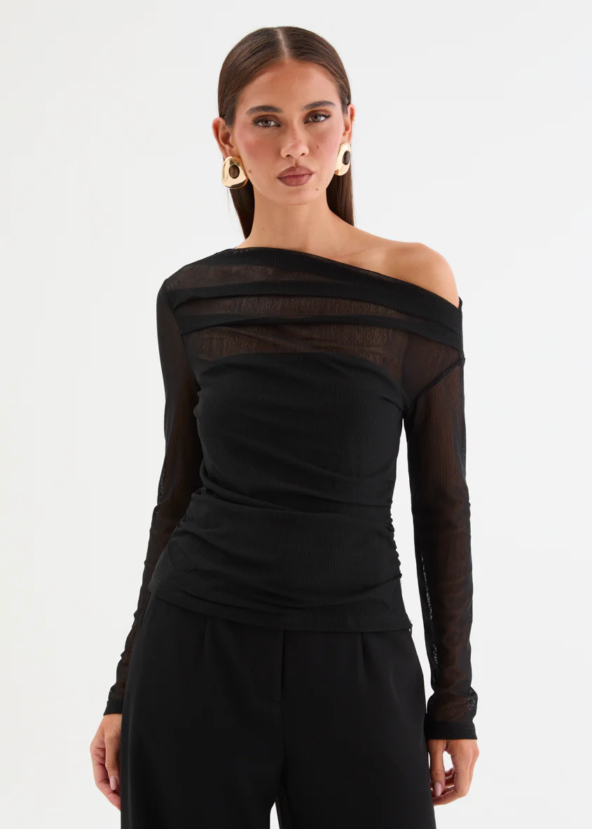 Kaliah Drop Shoulder Mesh Top - Black - Image 13