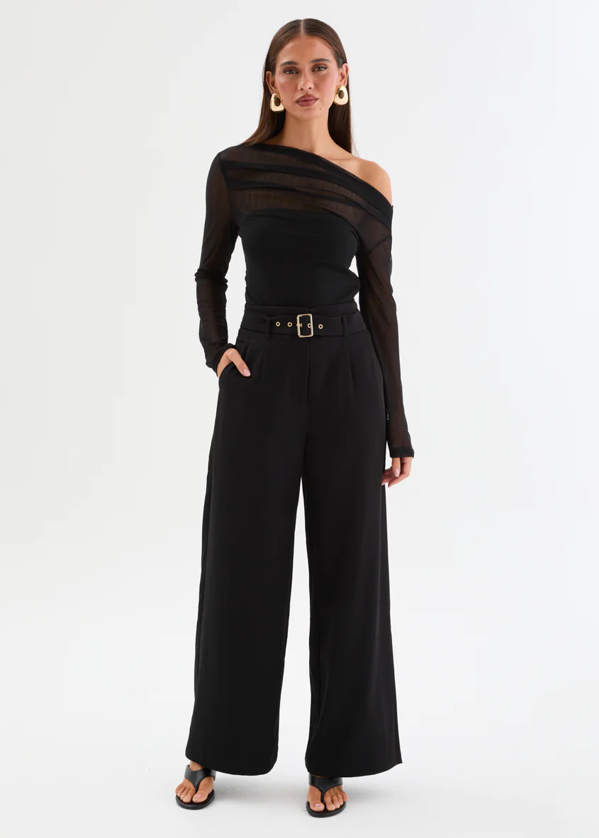 Kaliah Drop Shoulder Mesh Top - Black - Image 14