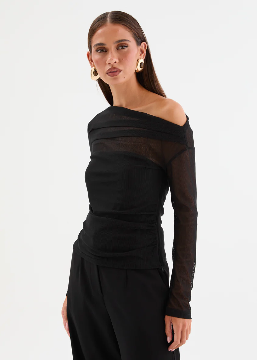 Kaliah Drop Shoulder Mesh Top - Black - Image 15