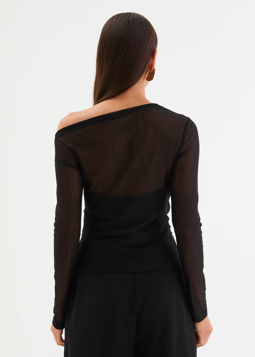 Kaliah Drop Shoulder Mesh Top - Black - Image 17