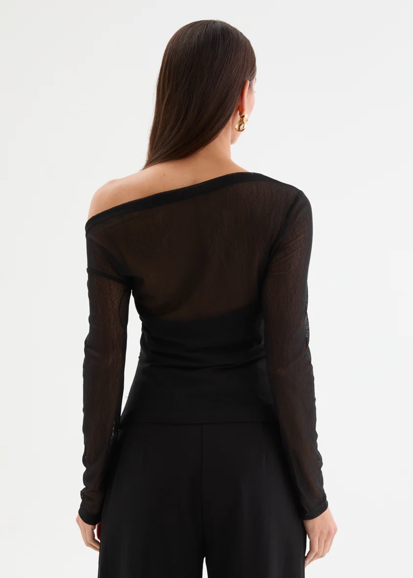 Kaliah Drop Shoulder Mesh Top - Black - Image 7