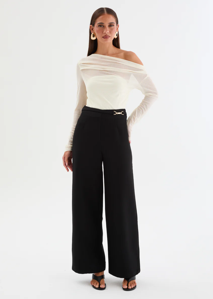Kaliah Drop Shoulder Mesh Top - Ivory - Image 11