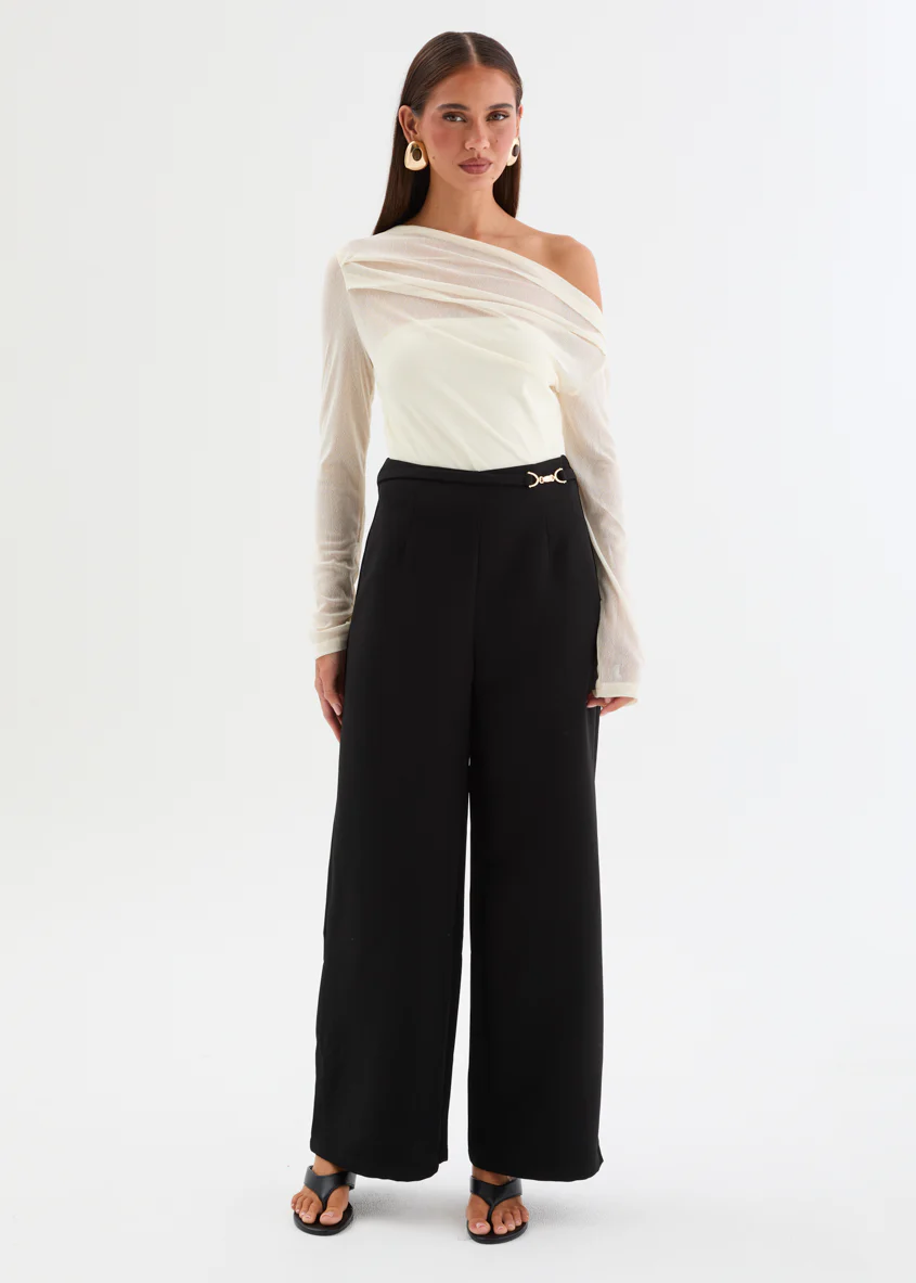 Kaliah Drop Shoulder Mesh Top - Ivory - Image 13