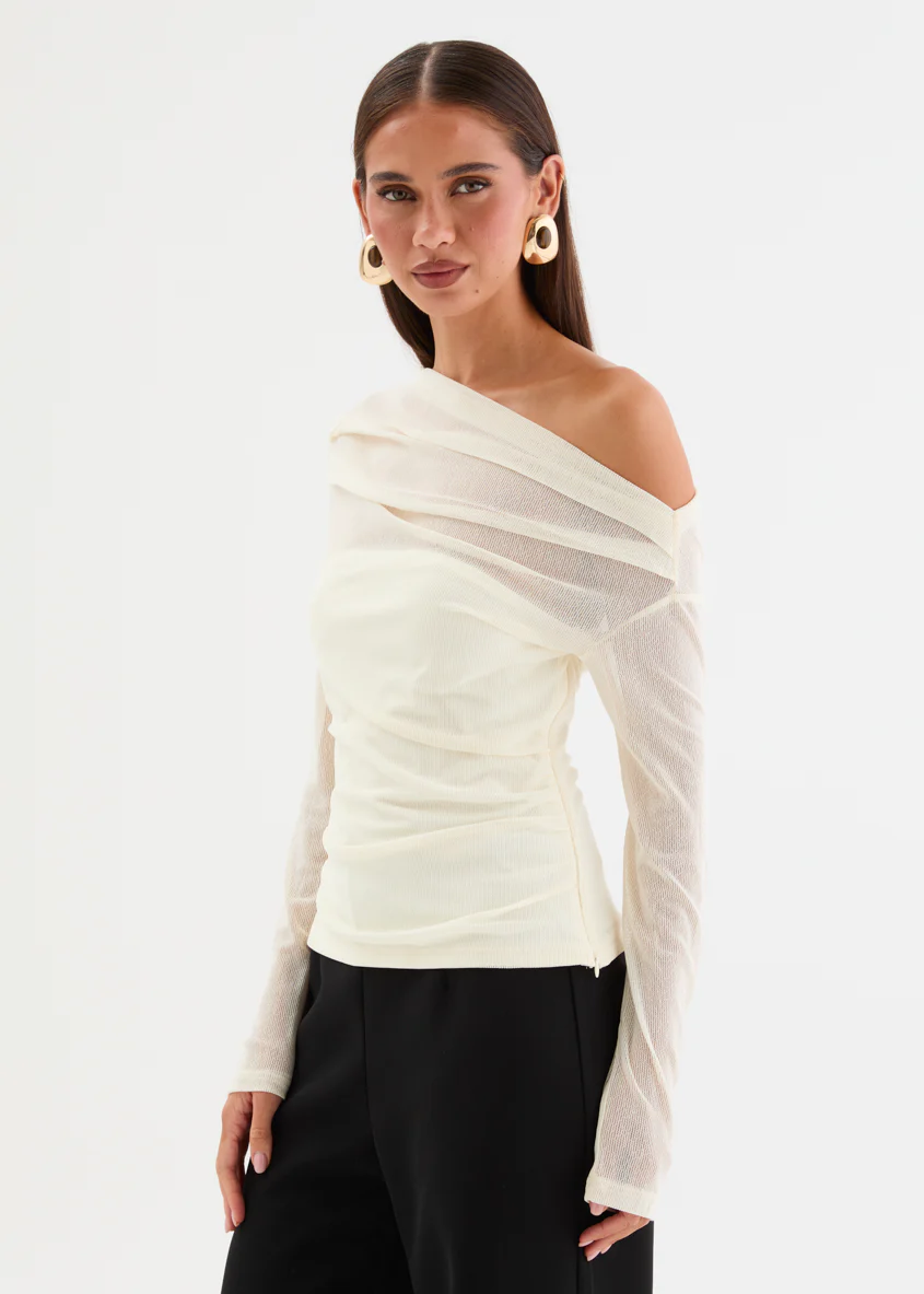 Kaliah Drop Shoulder Mesh Top - Ivory - Image 14