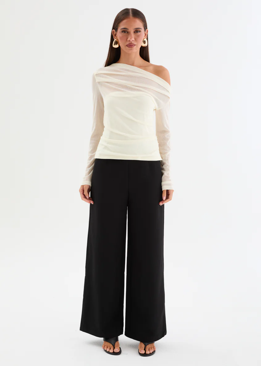 Kaliah Drop Shoulder Mesh Top - Ivory - Image 15