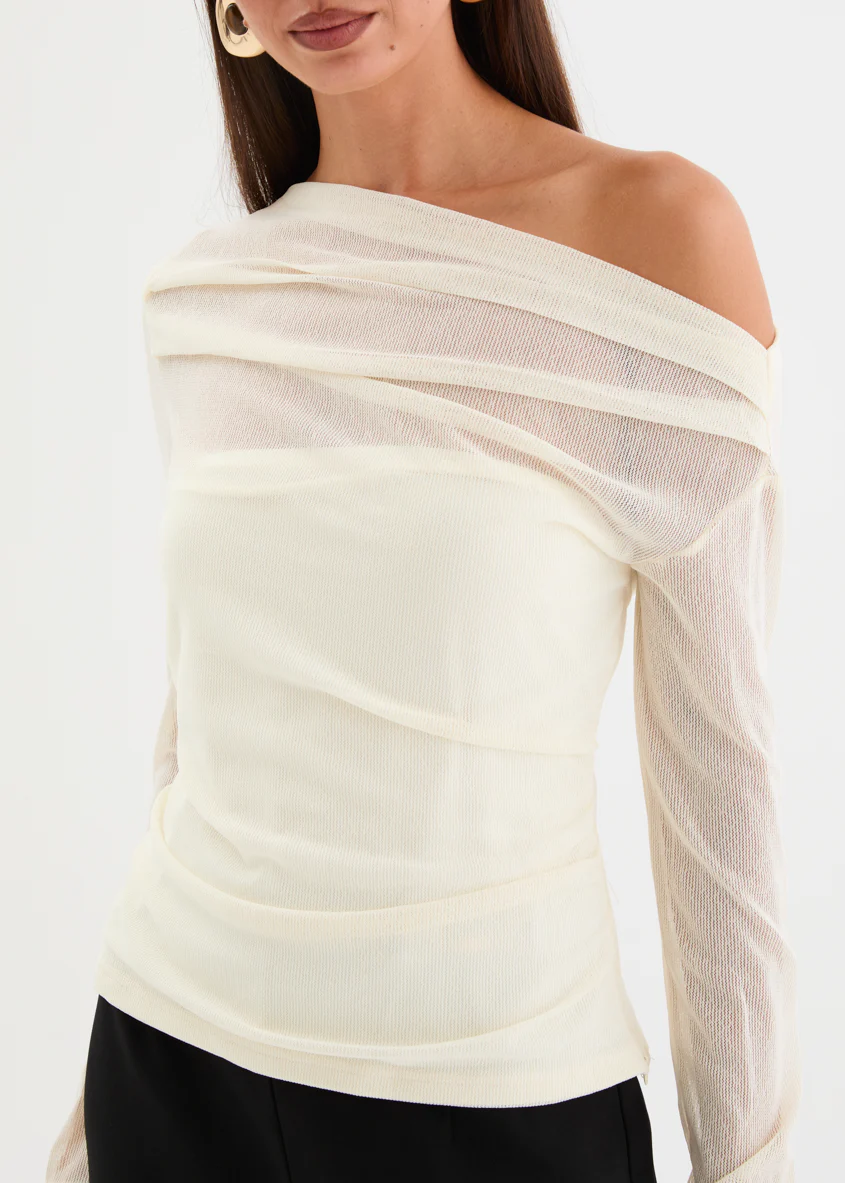Kaliah Drop Shoulder Mesh Top - Ivory - Image 17