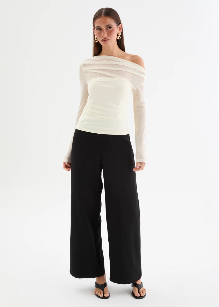Kaliah Drop Shoulder Mesh Top - Ivory - Image 6