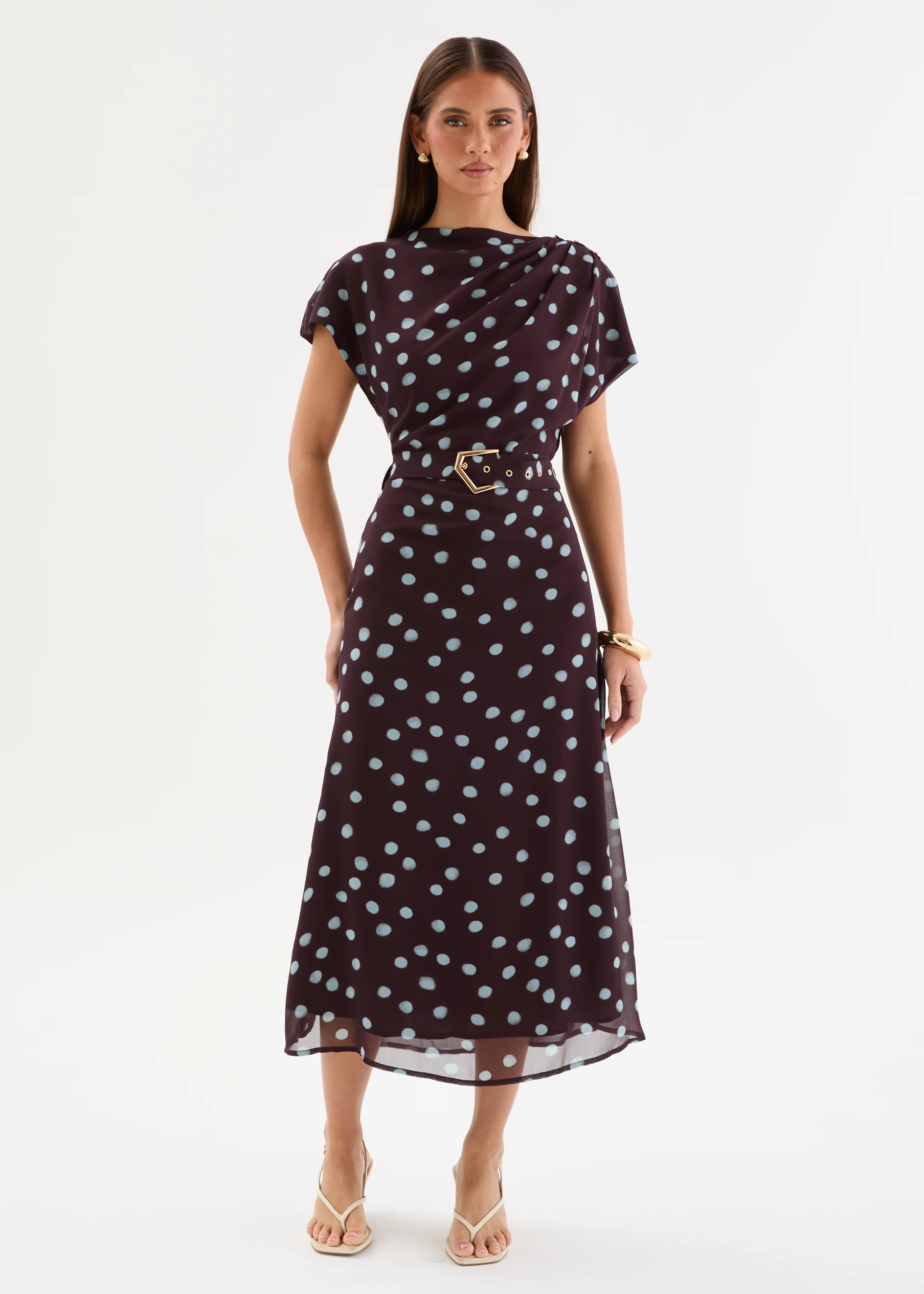 Karelien Midi Dress with Belt - Espresso Polka