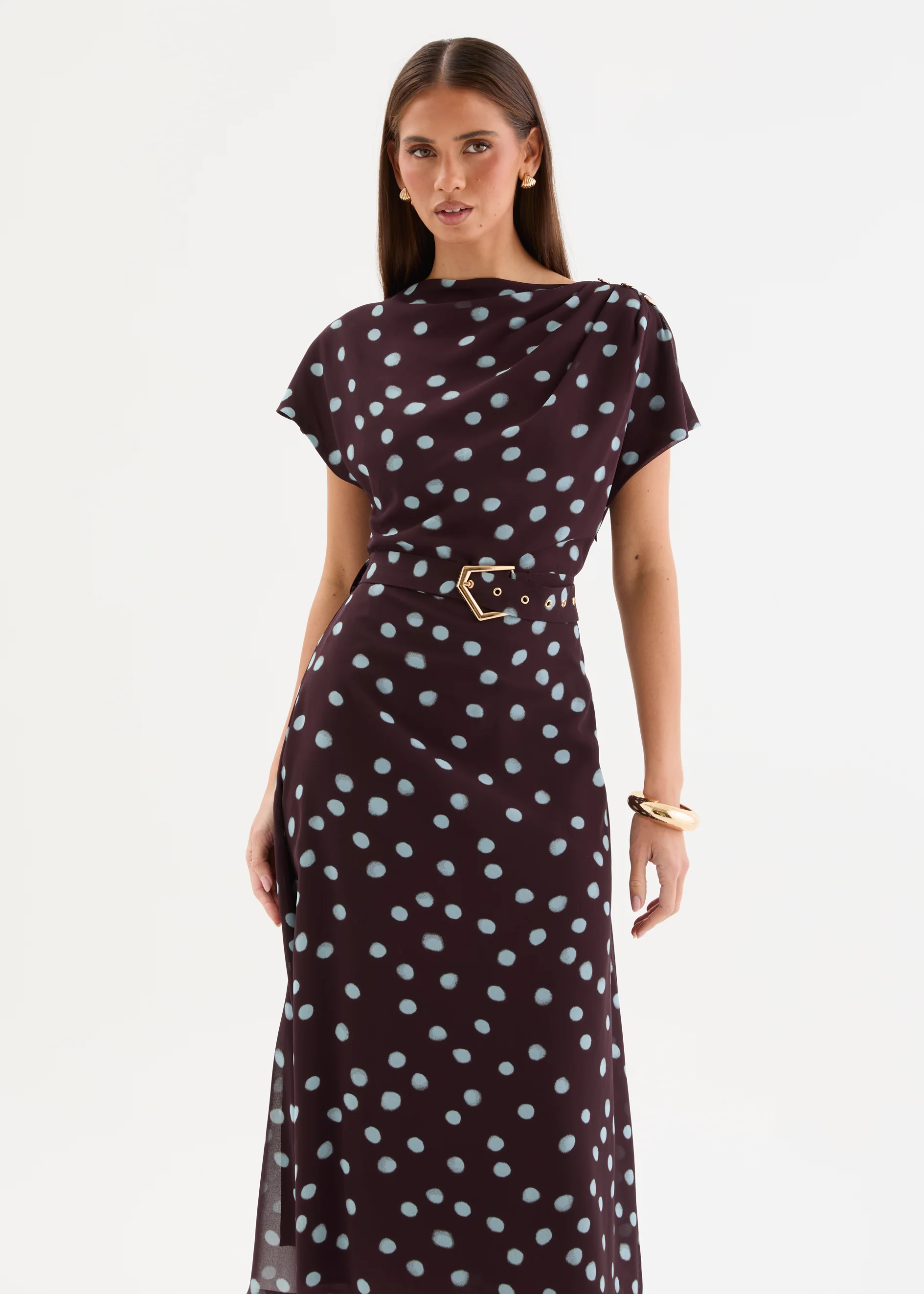 Karelien Midi Dress with Belt - Espresso Polka - Image 2