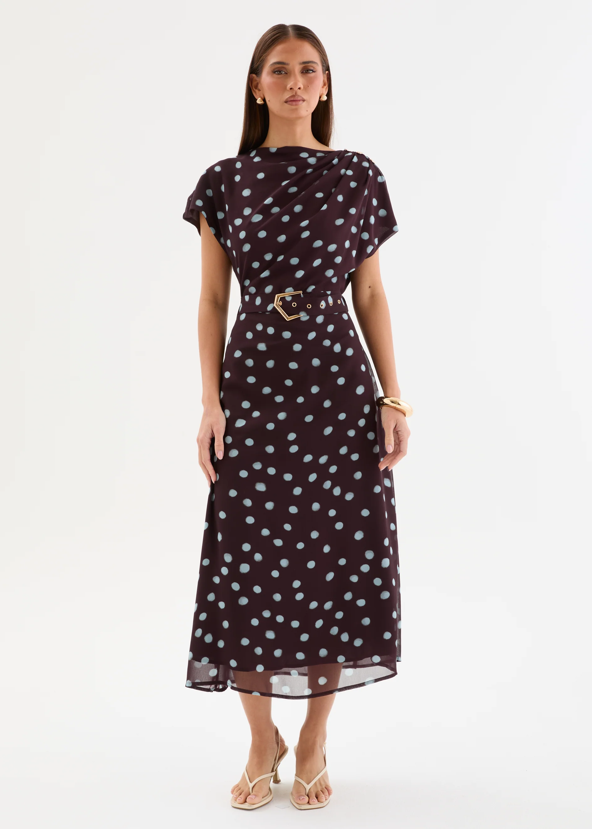Karelien Midi Dress with Belt - Espresso Polka - Image 3