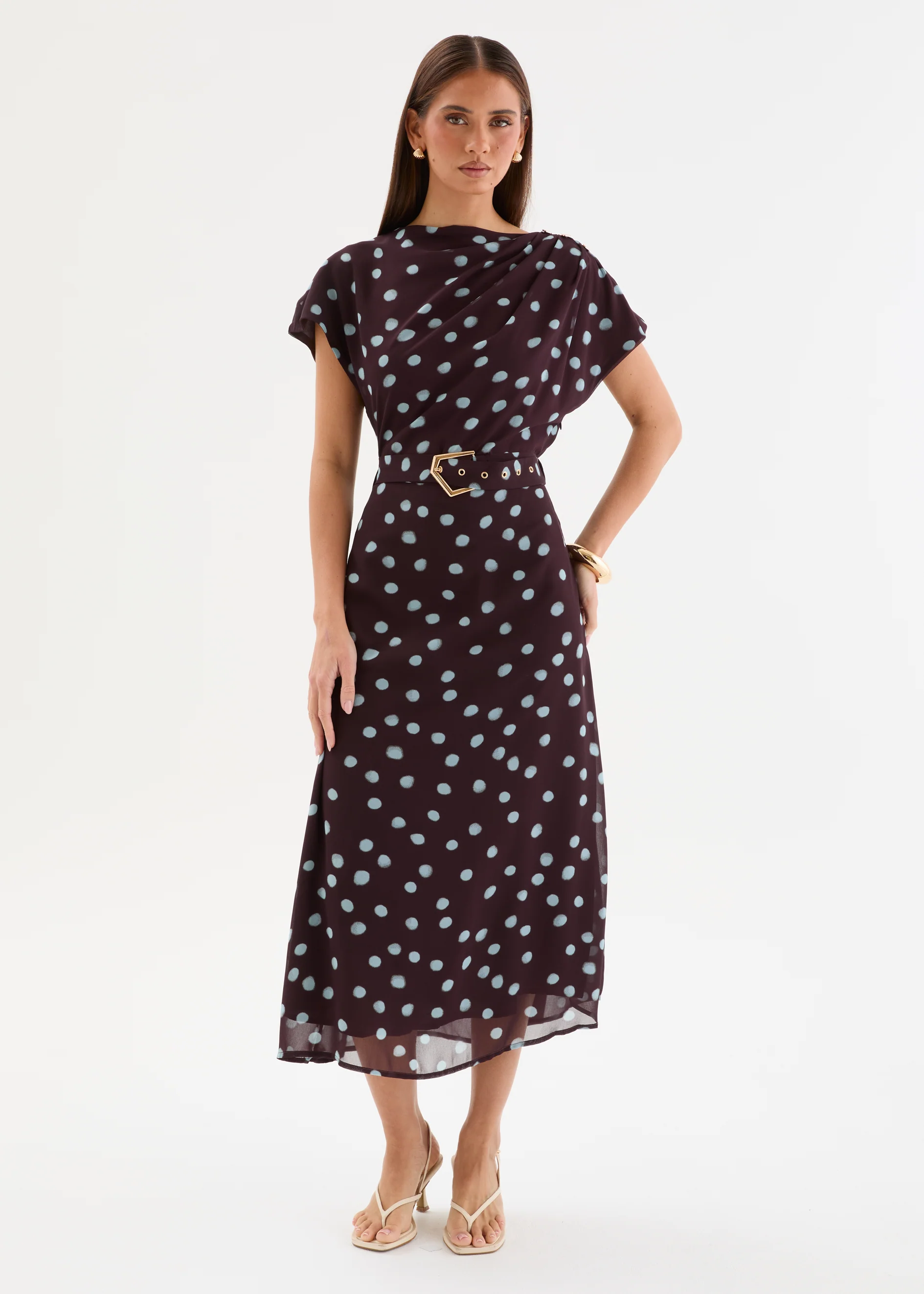 Karelien Midi Dress with Belt - Espresso Polka - Image 4