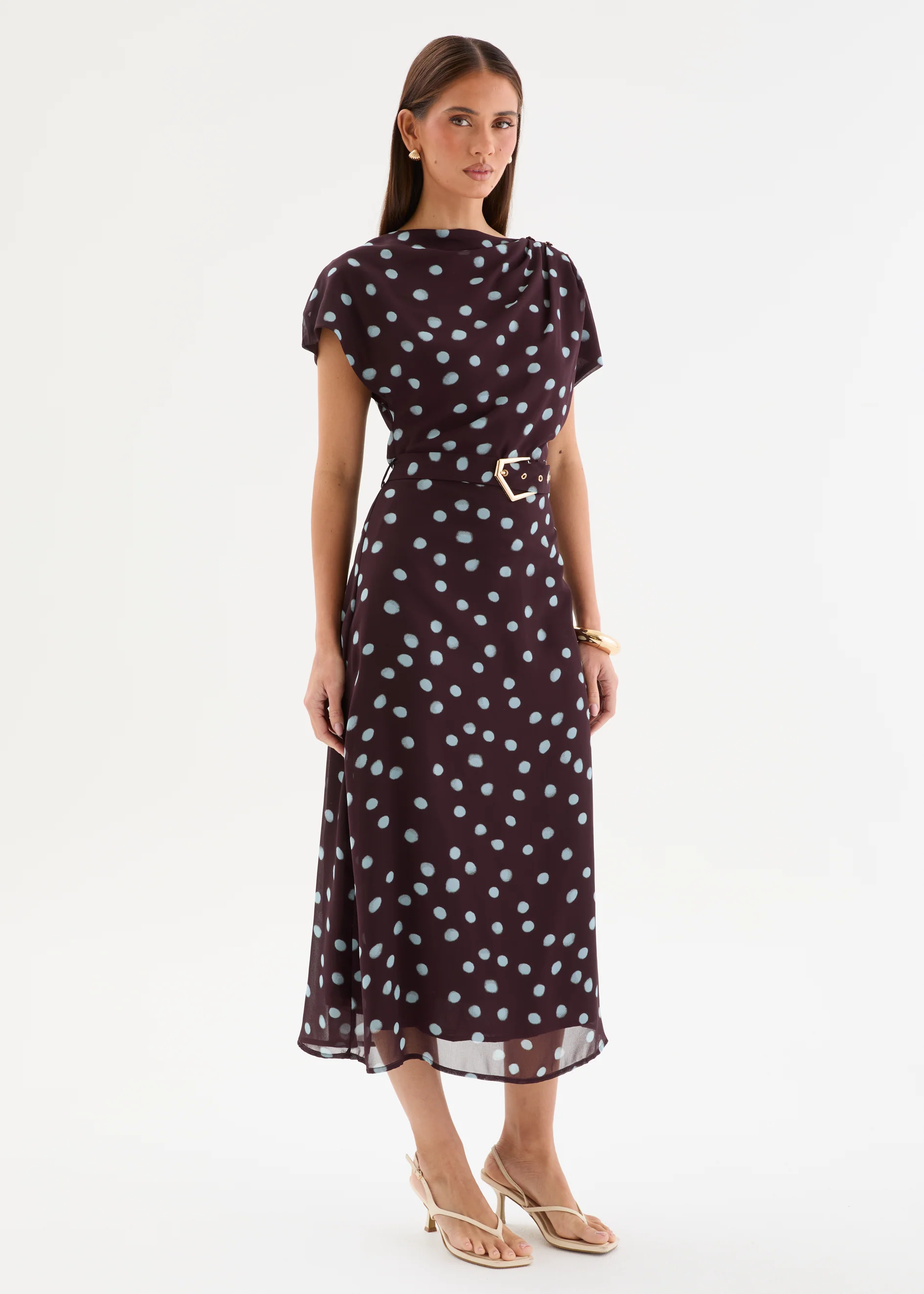 Karelien Midi Dress with Belt - Espresso Polka - Image 5