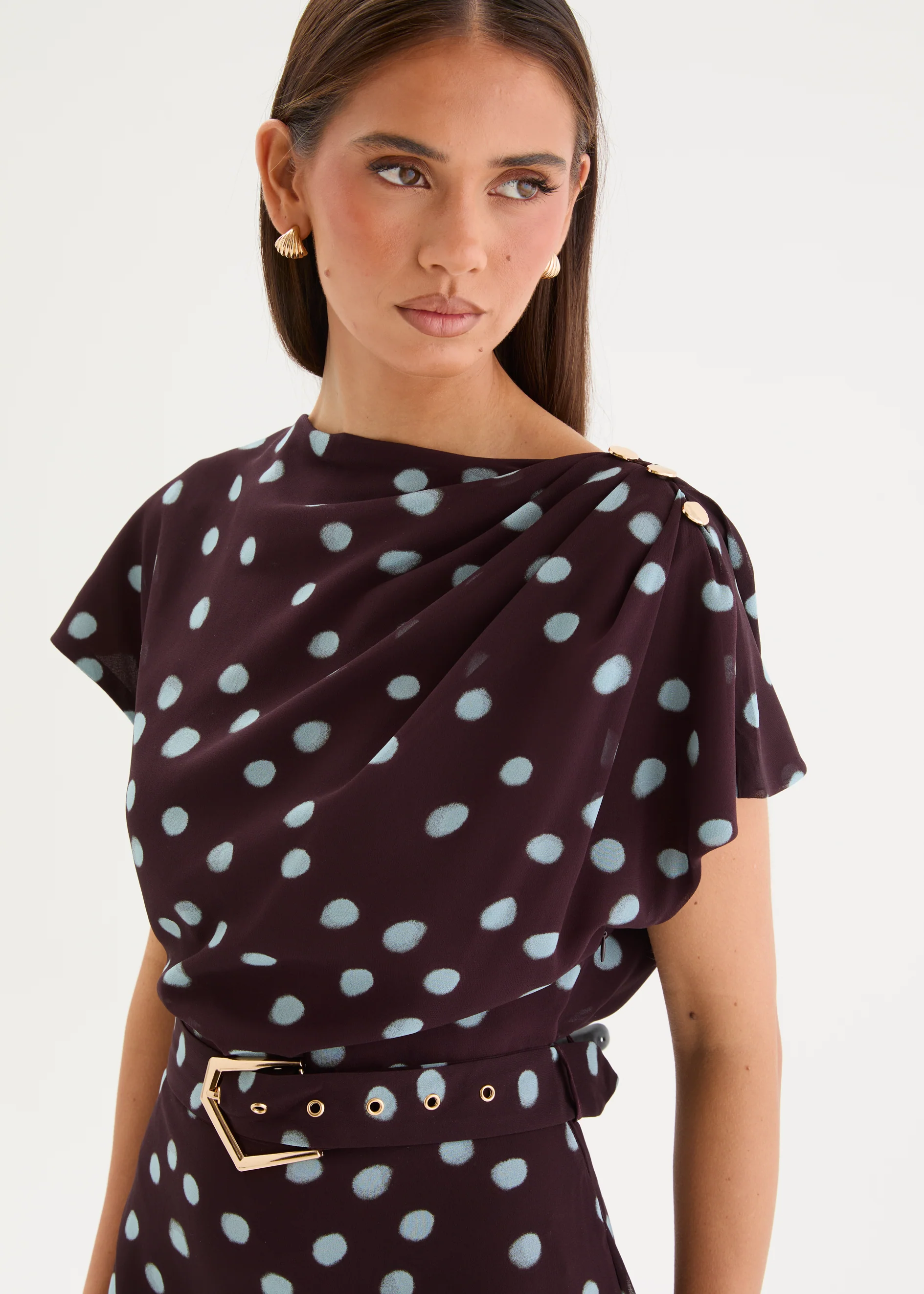 Karelien Midi Dress with Belt - Espresso Polka - Image 7
