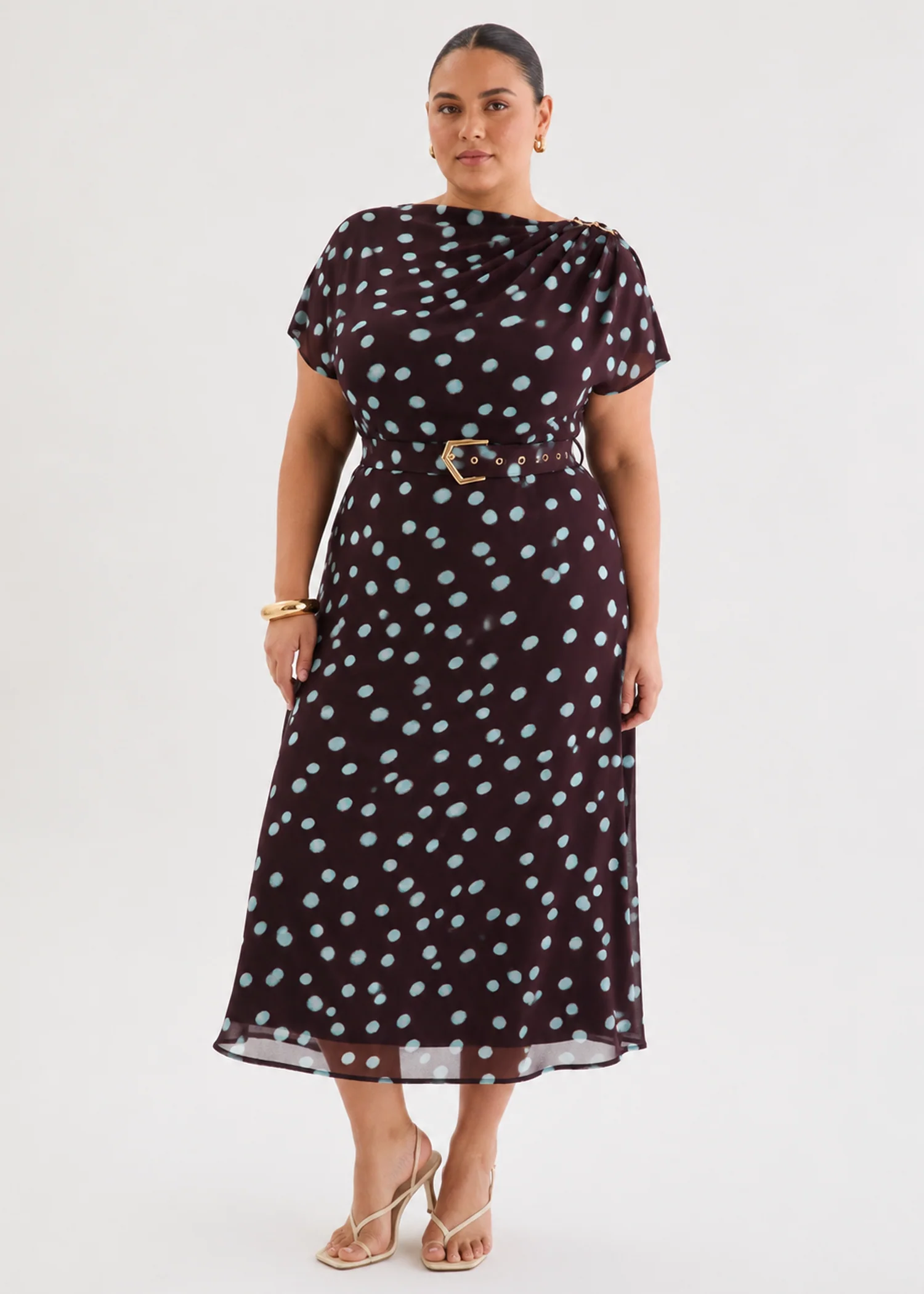 Karelien Midi Dress with Belt - Espresso Polka - Image 8