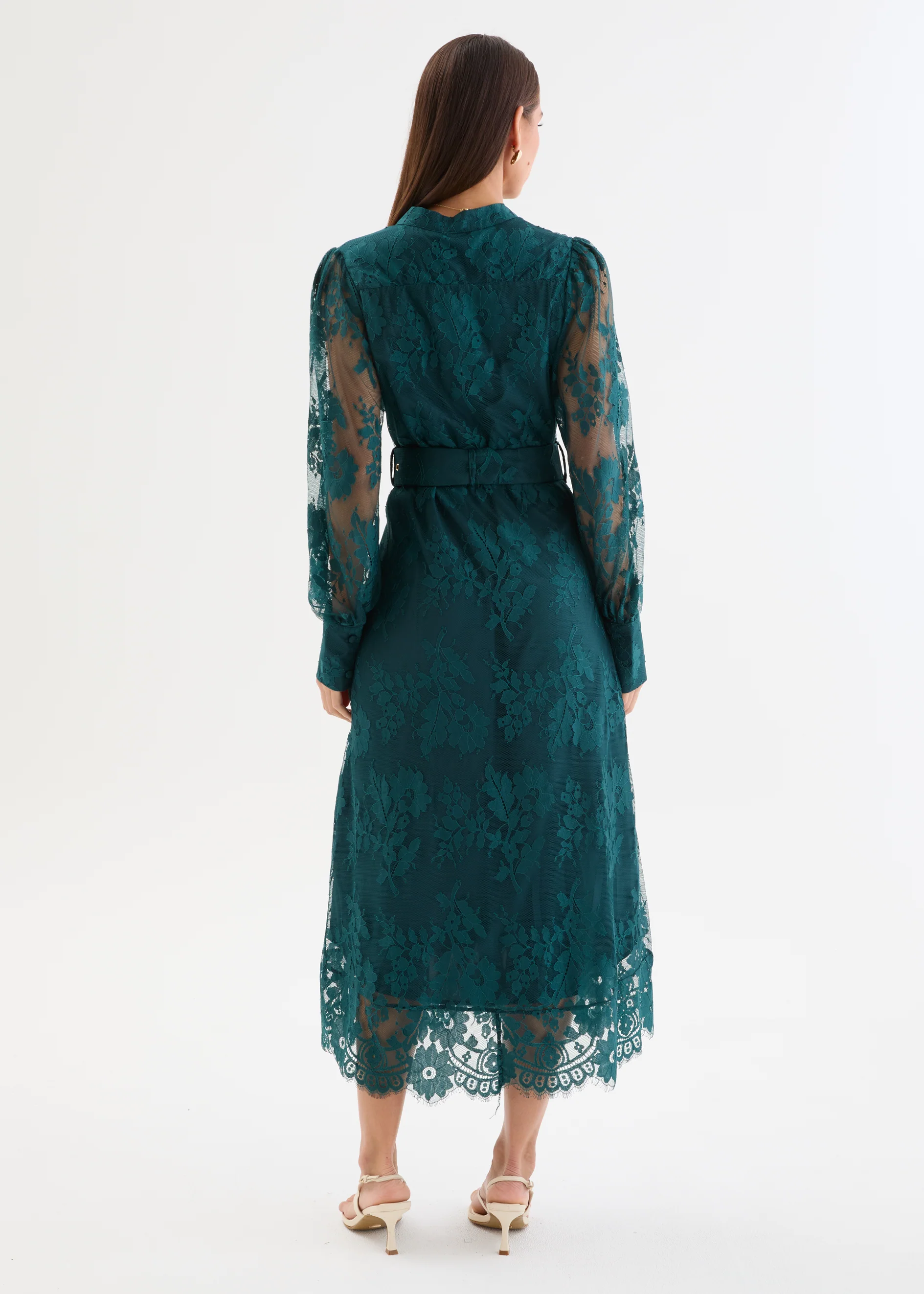 Kari Lace Midi Dress with Belt - Deep Teal - Image 6