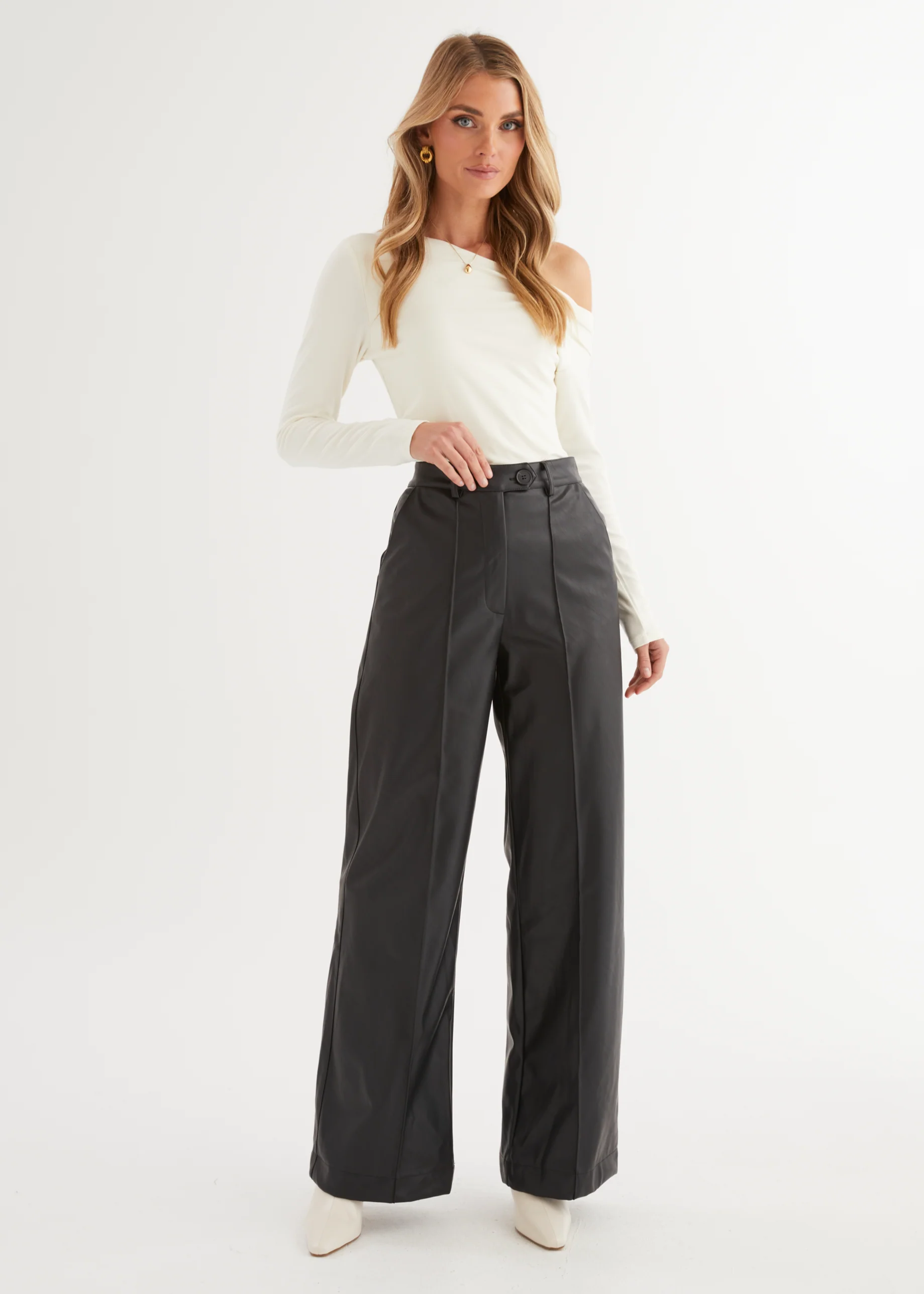 Karley PU Wide Leg Pants - Black - Image 2