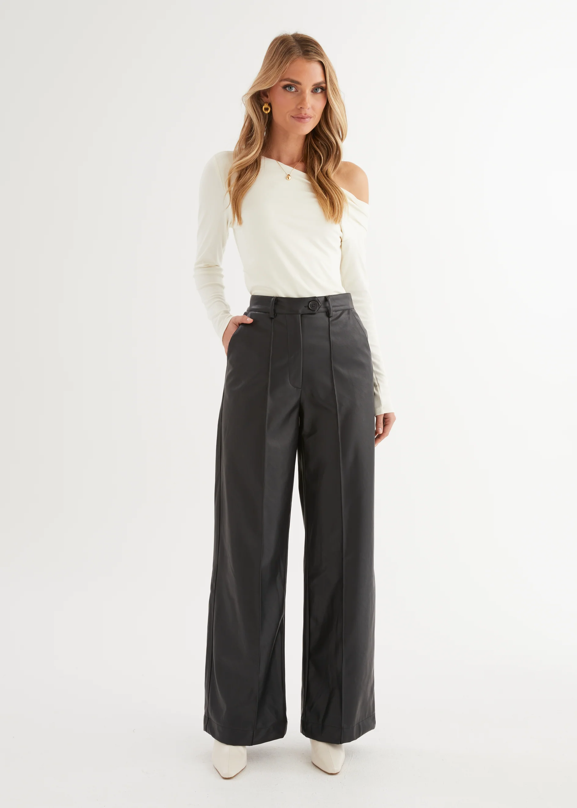 Karley PU Wide Leg Pants - Black - Image 4