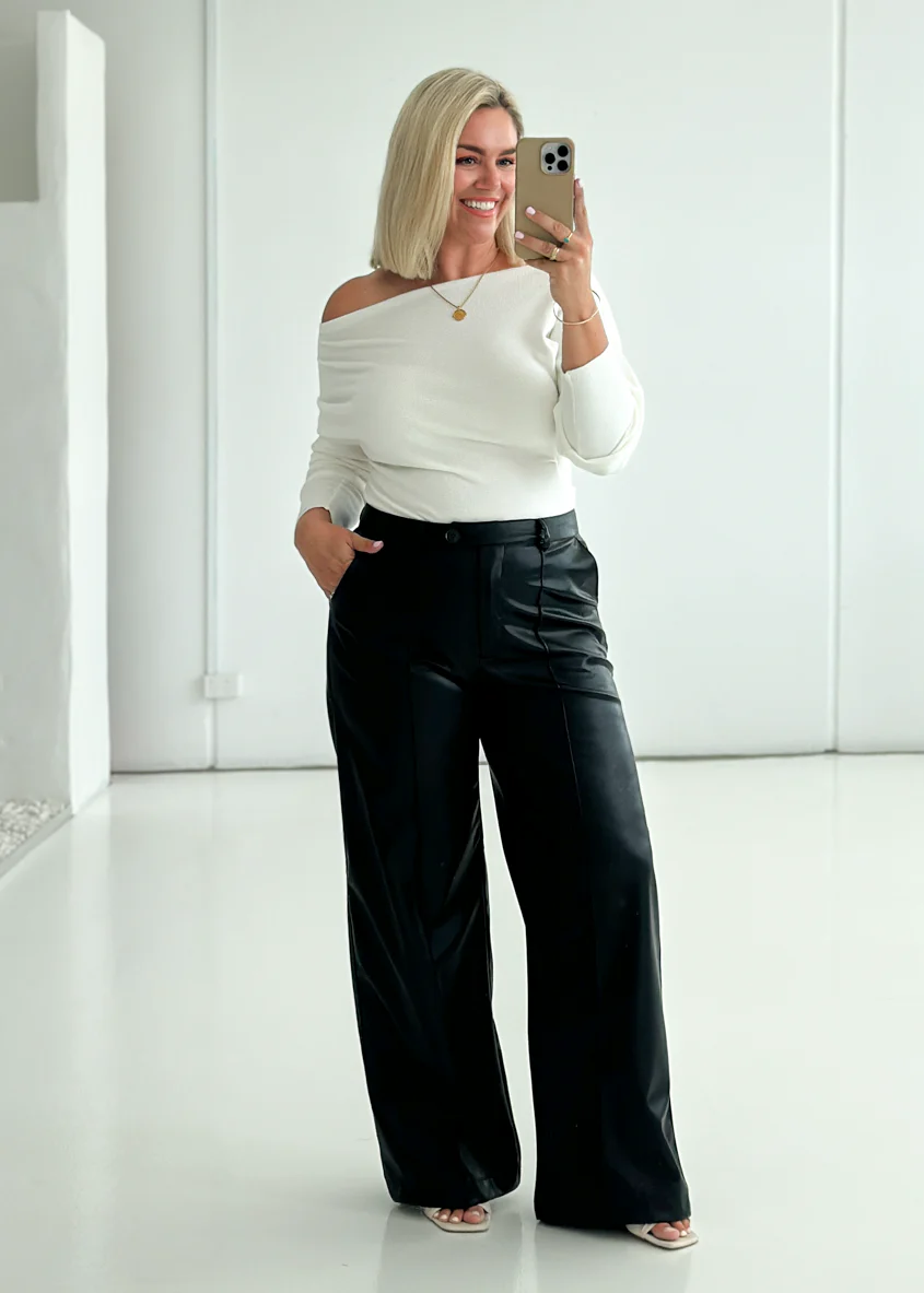 Karley PU Wide Leg Pants - Black - Image 8