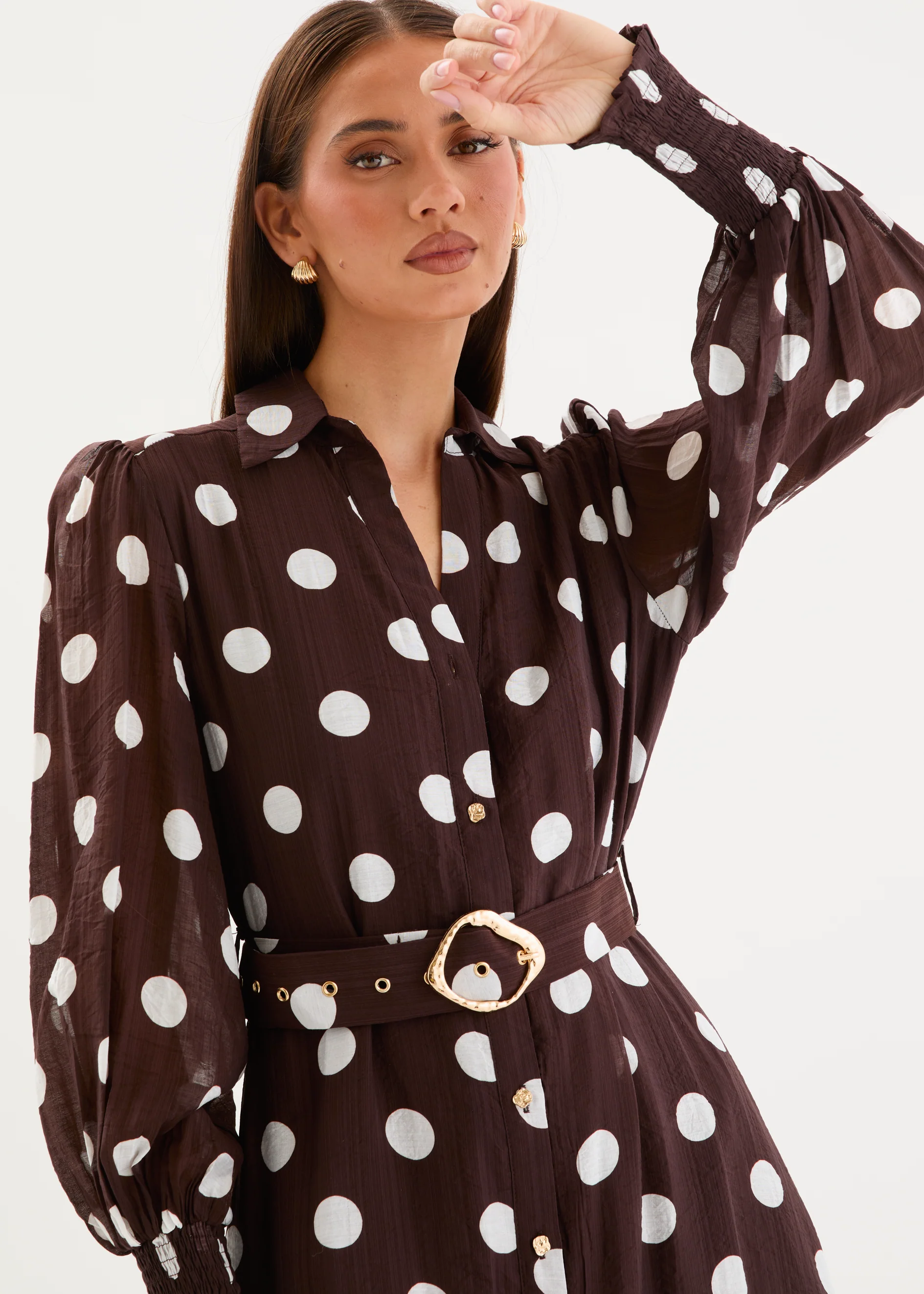 Kasie Maxi Dress with Belt - Chocolate Polka - Image 3