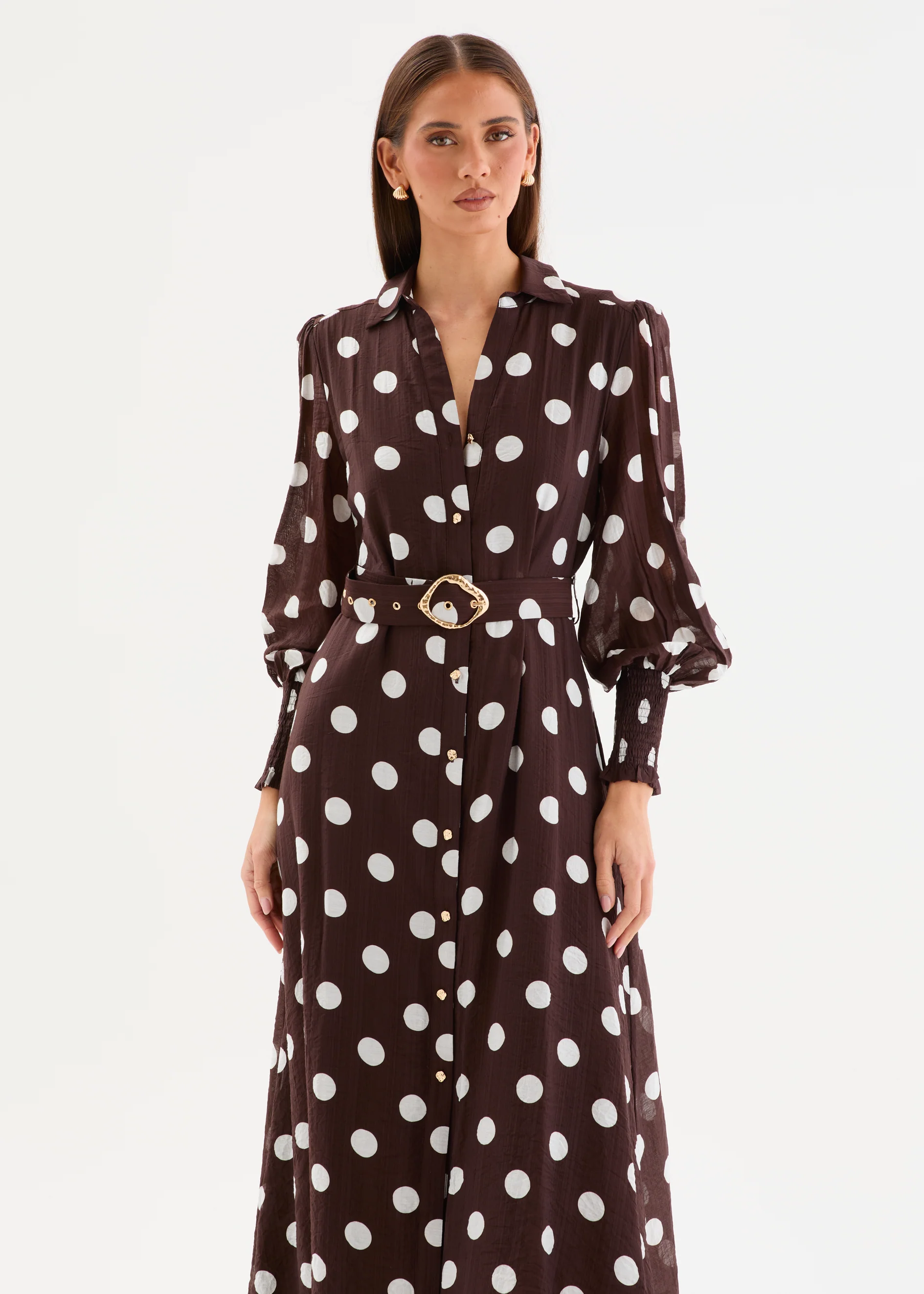 Kasie Maxi Dress with Belt - Chocolate Polka - Image 6