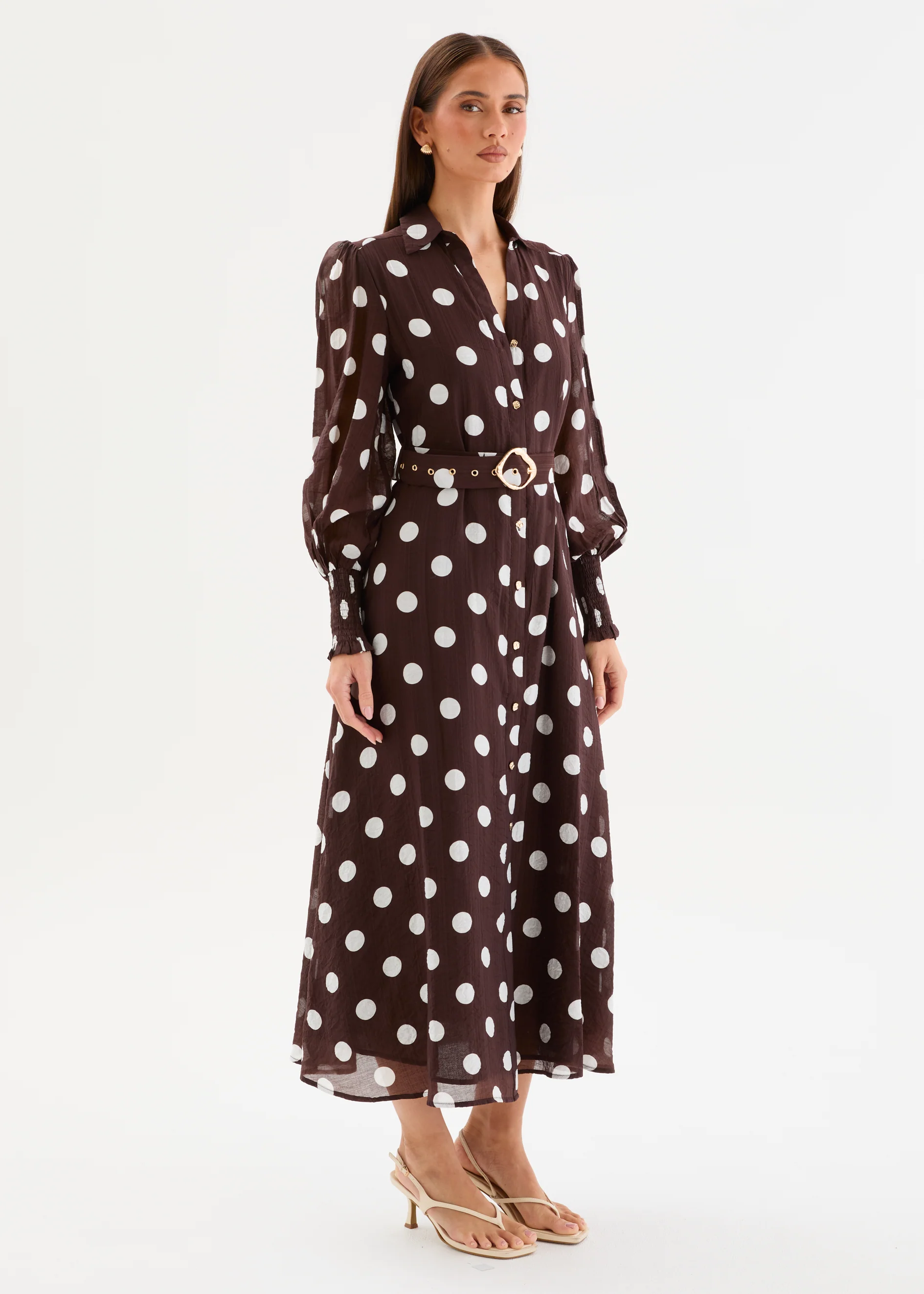 Kasie Maxi Dress with Belt - Chocolate Polka - Image 7