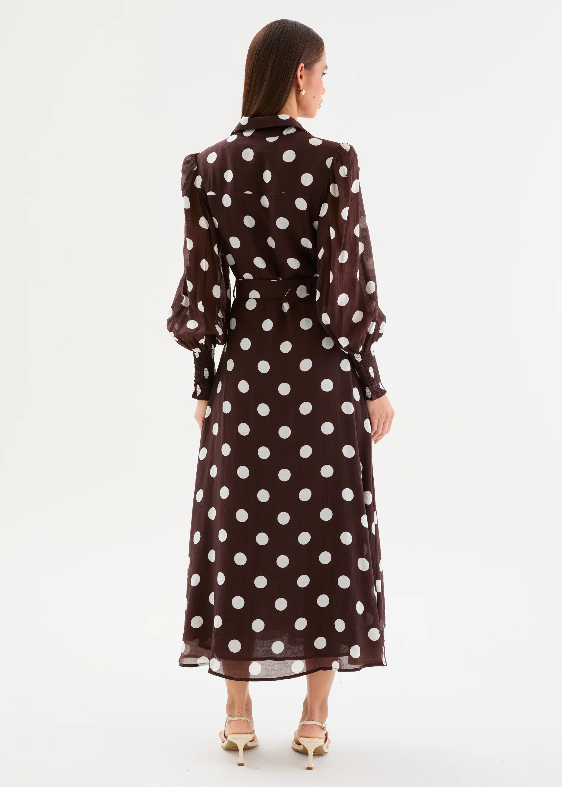 Kasie Maxi Dress with Belt - Chocolate Polka - Image 8