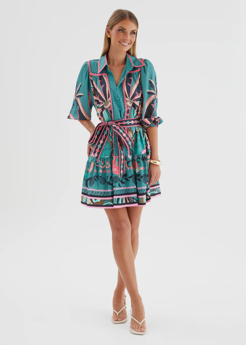 Katiana Dress - Rio Teal Palm