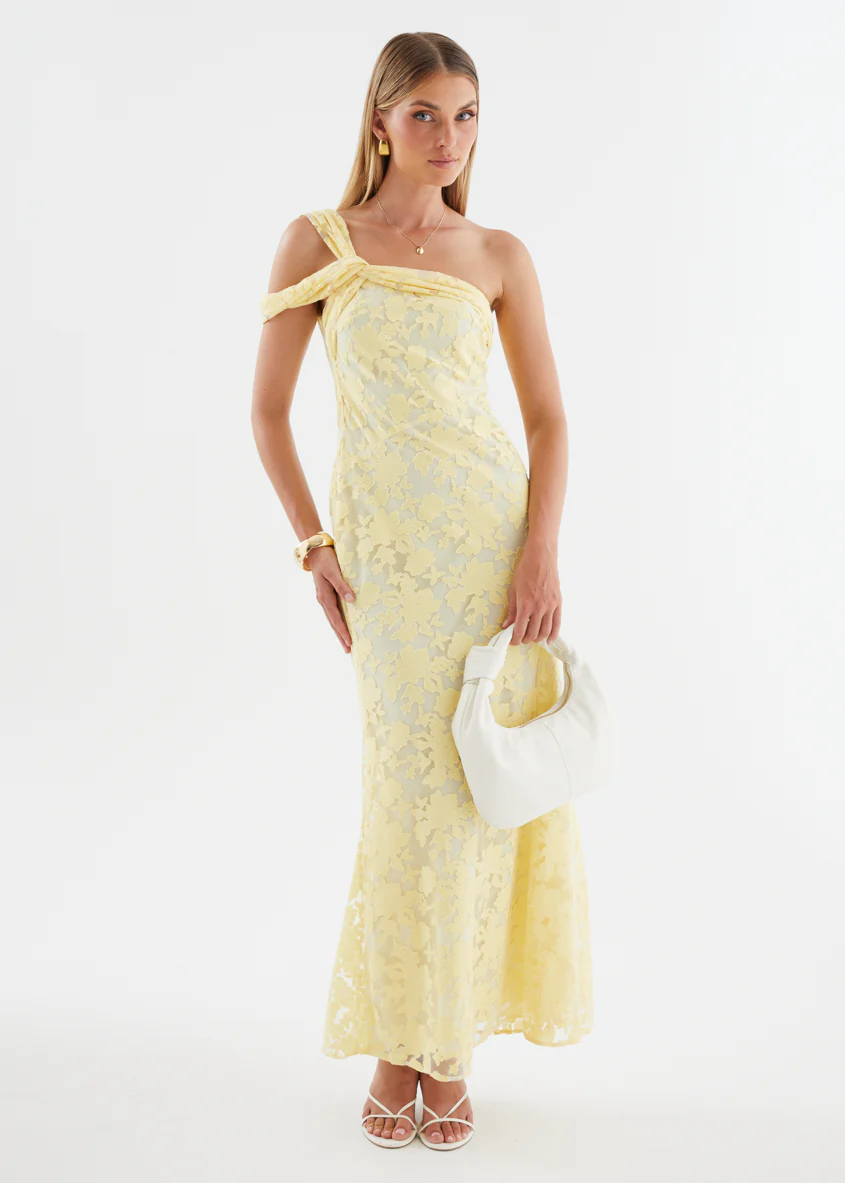 Katie One Shoulder Midi Dress - Yellow - Image 10