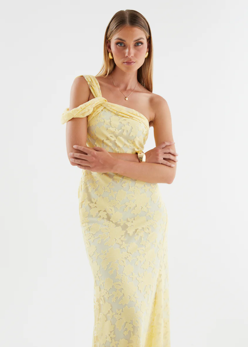 Katie One Shoulder Midi Dress - Yellow - Image 11