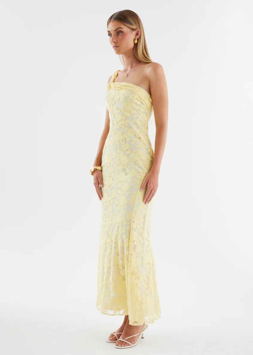 Katie One Shoulder Midi Dress - Yellow - Image 12