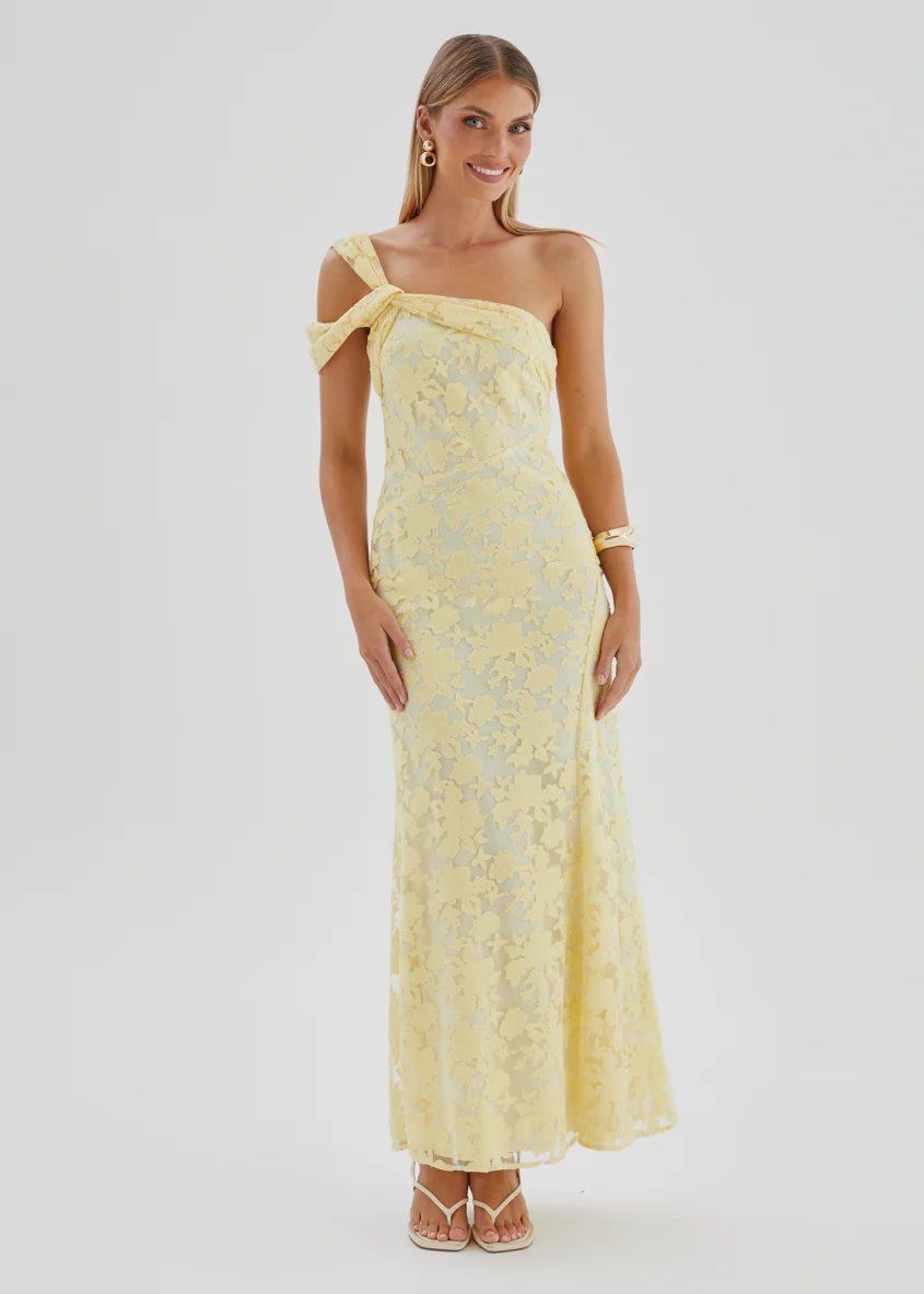 Katie One Shoulder Midi Dress - Yellow - Image 2