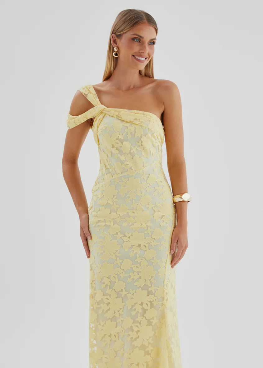 Katie One Shoulder Midi Dress - Yellow - Image 4