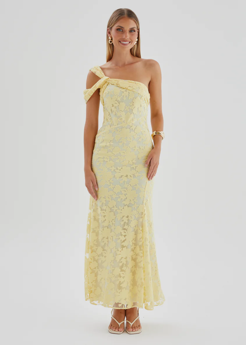 Katie One Shoulder Midi Dress - Yellow - Image 5
