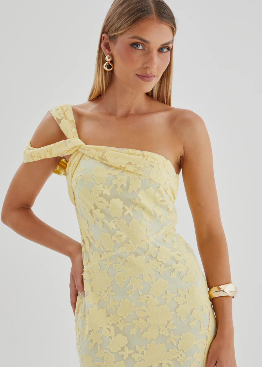 Katie One Shoulder Midi Dress - Yellow - Image 8