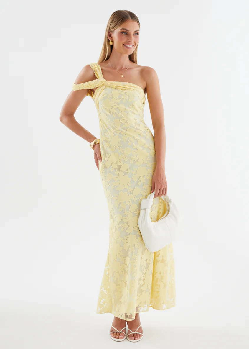 Katie One Shoulder Midi Dress - Yellow - Image 9