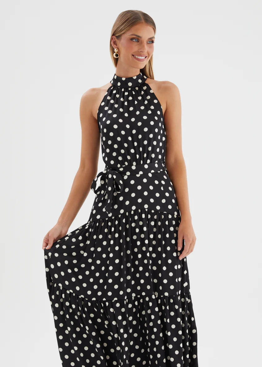 Katrina Halter Maxi Dress - Black Polka - Image 3