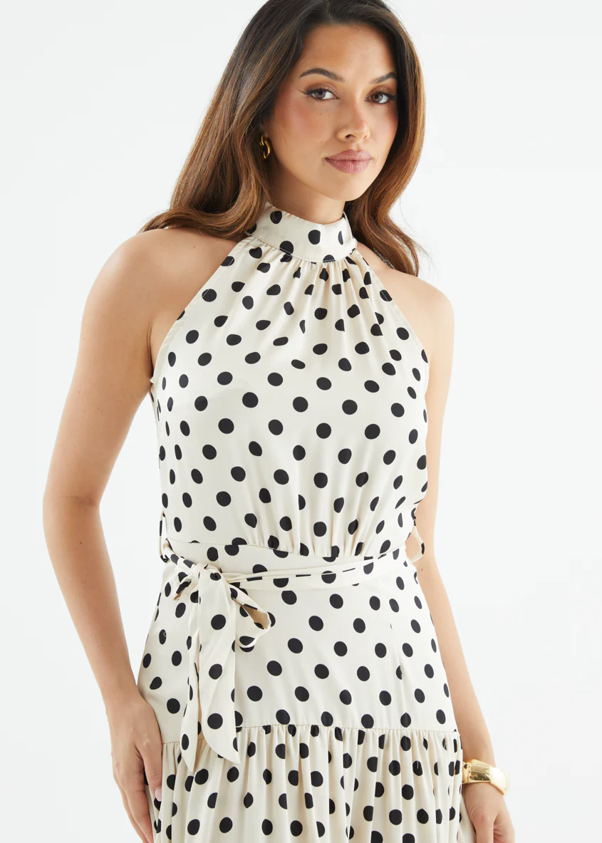 Katrina Halter Maxi Dress - Cream Polka - Image 13