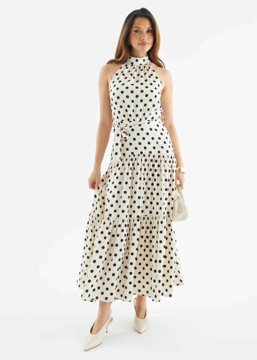 Katrina Halter Maxi Dress - Cream Polka - Image 15