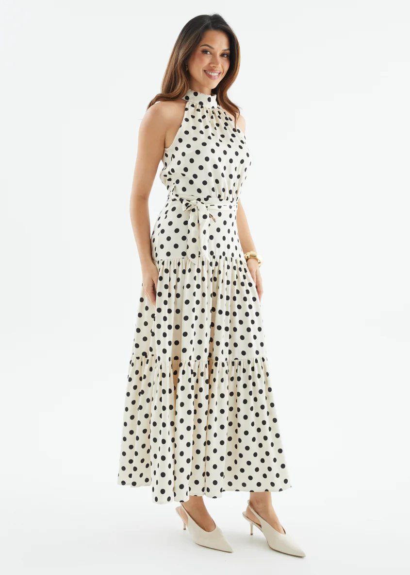 Katrina Halter Maxi Dress - Cream Polka - Image 16