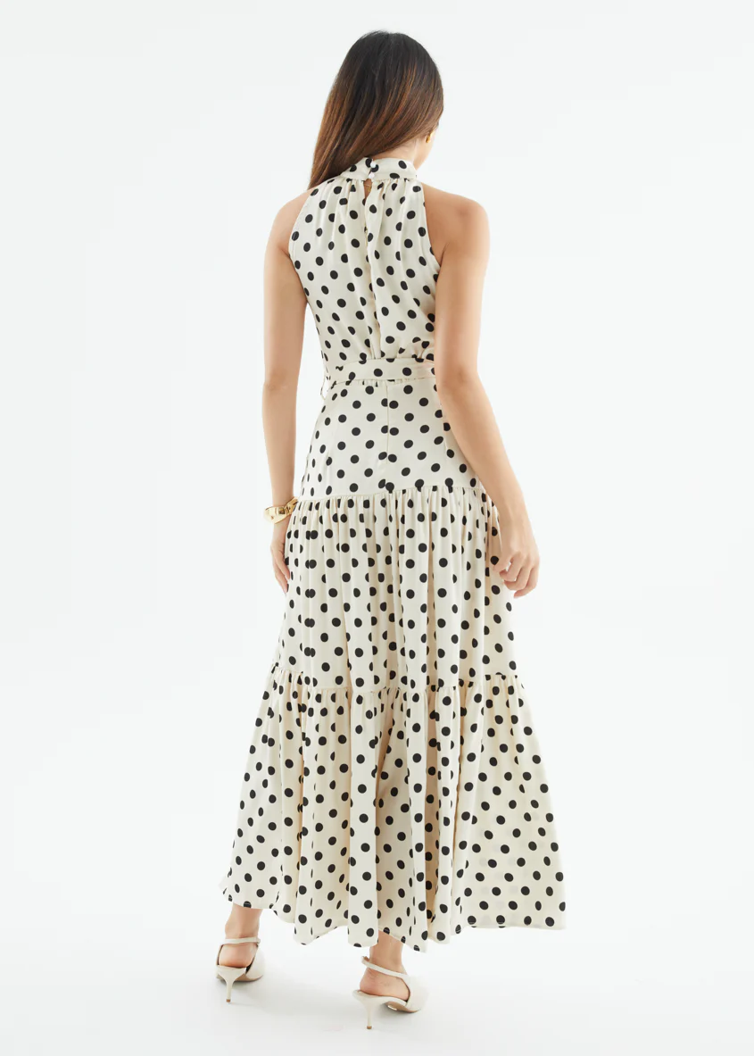 Katrina Halter Maxi Dress - Cream Polka - Image 17