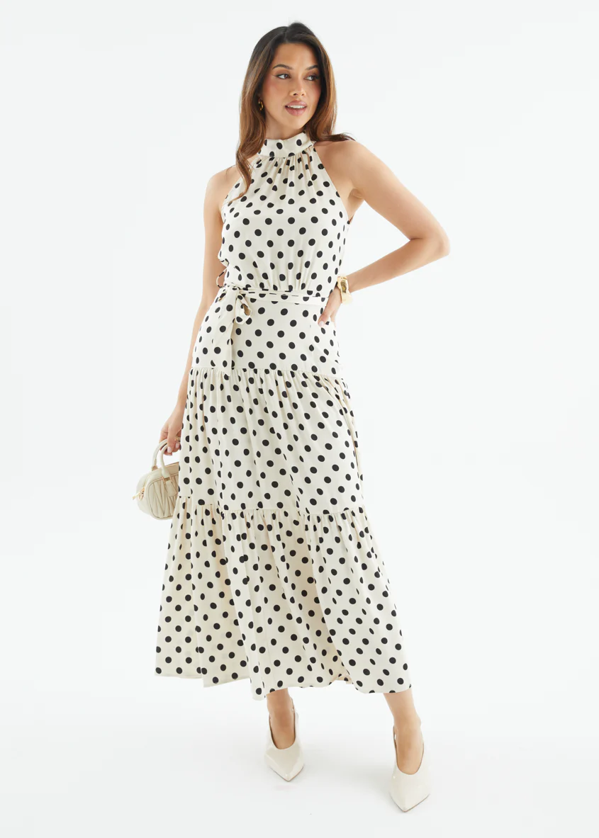 Katrina Halter Maxi Dress - Cream Polka - Image 3