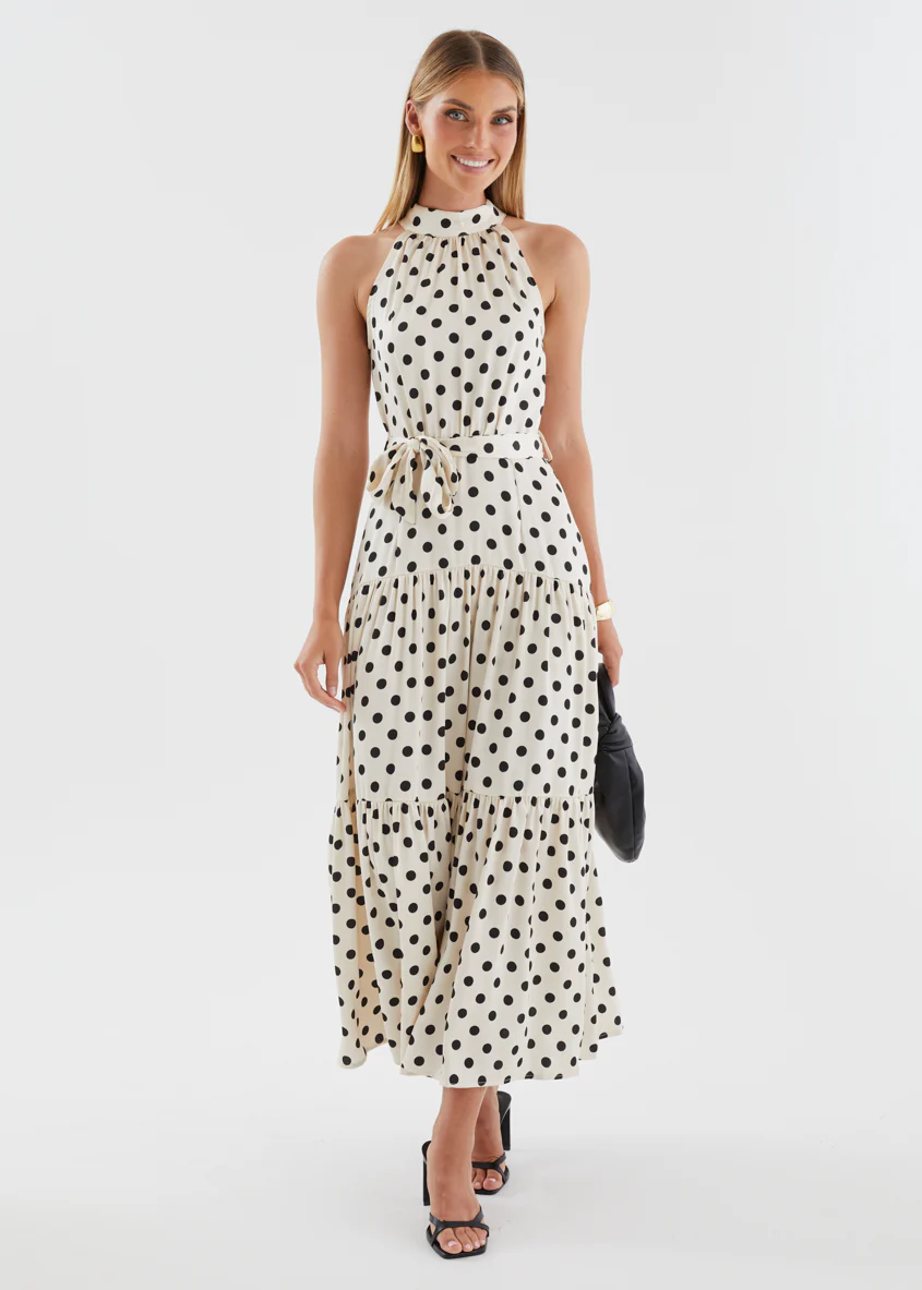 Katrina Halter Maxi Dress - Cream Polka - Image 4
